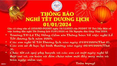 Thông bao Nghỉ Tết Dương lịch 2024